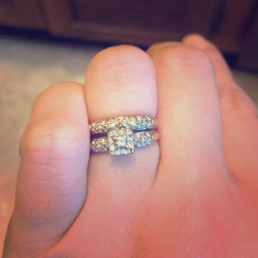 Engagement set 14 carat white gold devotion bands